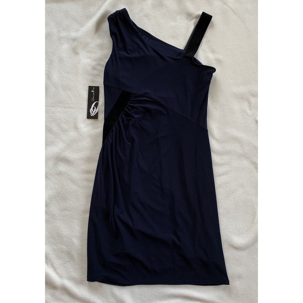 NINE WEST Indigo Blue Sheath Velvet Velour Sleeveless Dress Women's Size 12 NWT - Picture 2 of 12